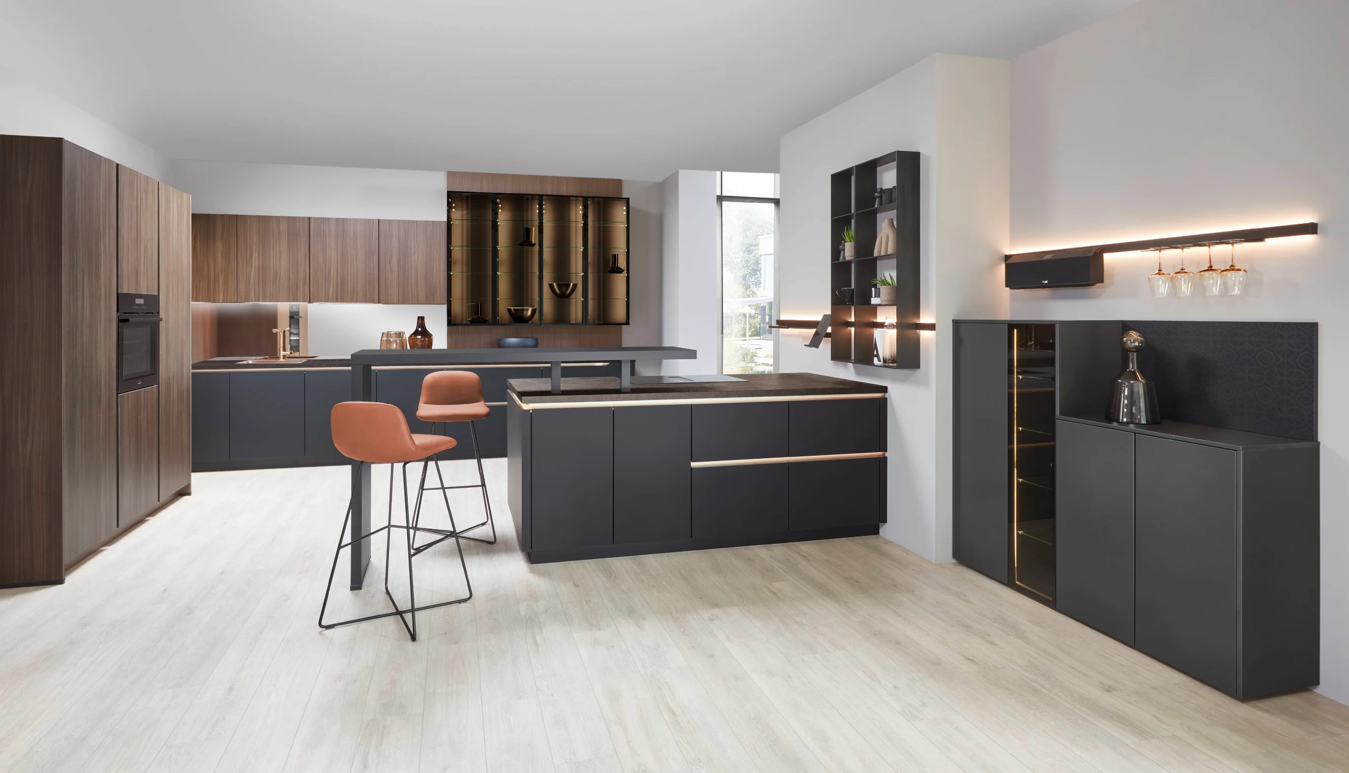 Modern handleless kitchen in matte white