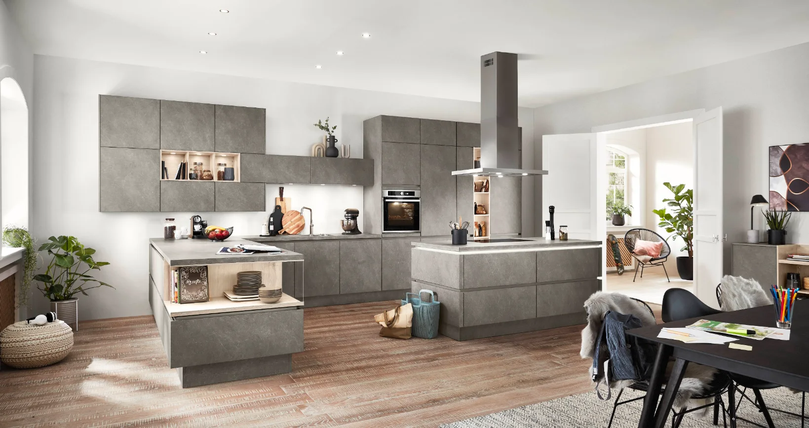 Open-plan kitchen with island